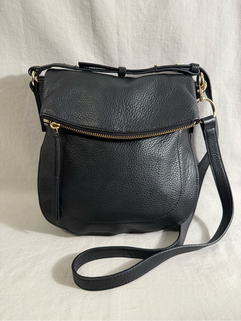 Super soft Black Leather Crossbody Bag with Gold Hardware